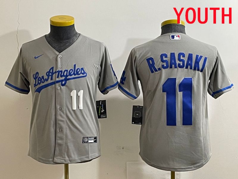 Youth Los Angeles Dodgers #11 R.Sasaki Grey Game 2025 Nike MLB Jersey style 3->youth mlb jersey->Youth Jersey